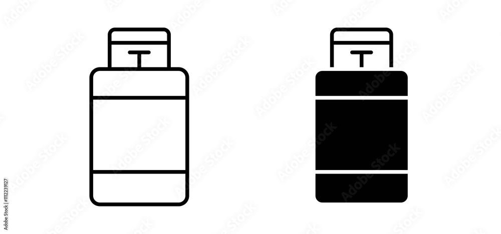 Gas cylinders icons in black filled and outlined style Gas cylinders icons in black filled and outlined style