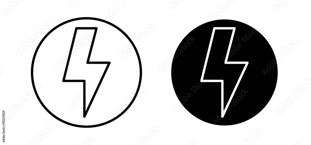 Electricity icons in black filled and outlined style Electricity icons in black filled and outlined style