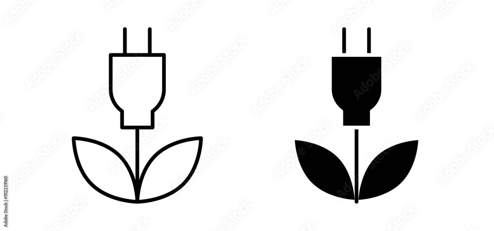 Green energy icons in black filled and outlined style Green energy icons in black filled and outlined style
