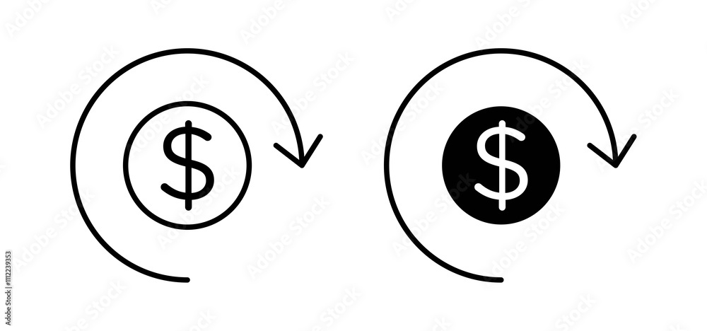 Cash flow icons in black filled and outlined style