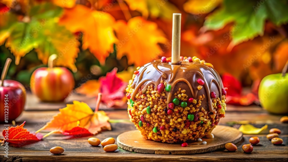 Delightful Caramel Apple Coated in Colorful Candy Sprinkles Perfect for Autumn Celebrations and Festive Treats, Ideal for Sweet Tooth Lovers and Holiday Gatherings Delightful Caramel Apple Coated in Colorful Candy Sprinkles Perfect for Autumn Celebrations and Festive Treats, Ideal for Sweet Tooth Lovers and Holiday Gatherings