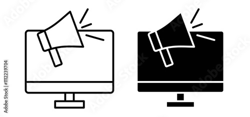 Digital marketing icons in black filled and outlined style