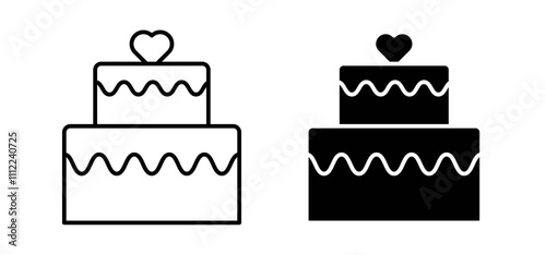 Wedding cake icons in black filled and outlined style