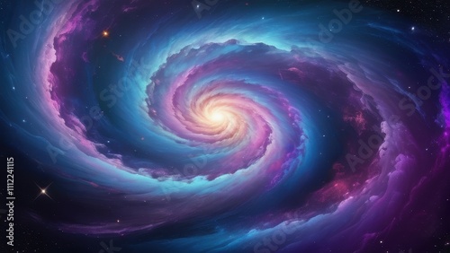 Vivid cosmic swirl of colorful nebulae and stars, creating a mesmerizing galactic scene full of mystery and wonder