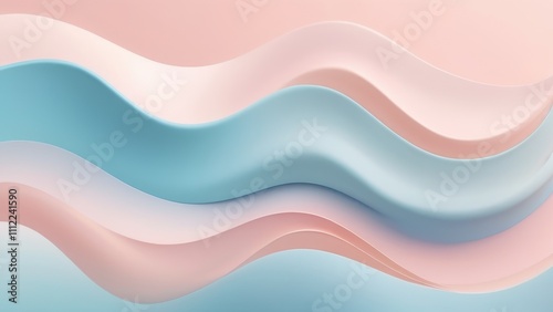 Smooth pastel waves in soft pink, blue, and white tones, creating a tranquil and dreamy abstract background. Ideal for design, art, or decoration