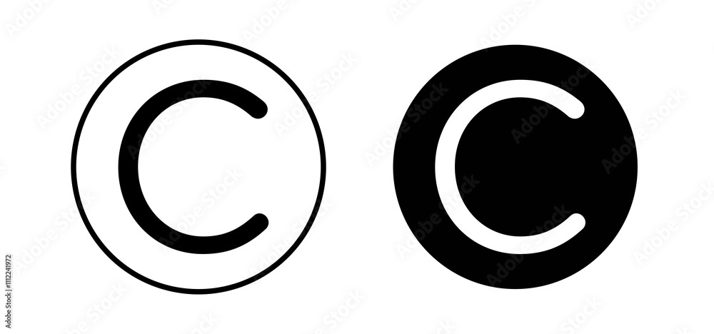 Copyright icons in black filled and outlined style
