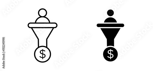 sales conversion icons in black filled and outlined style