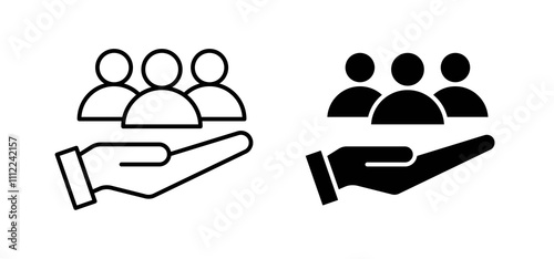 Teamwork icons in black filled and outlined style