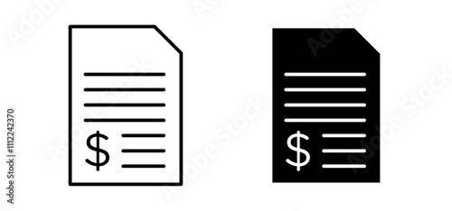 Bank statement icons in black filled and outlined style