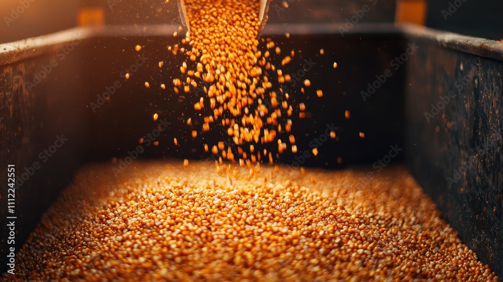 Golden Corn Harvest Sunset Agricultural Scene Golden Corn Harvest Sunset Agricultural Scene