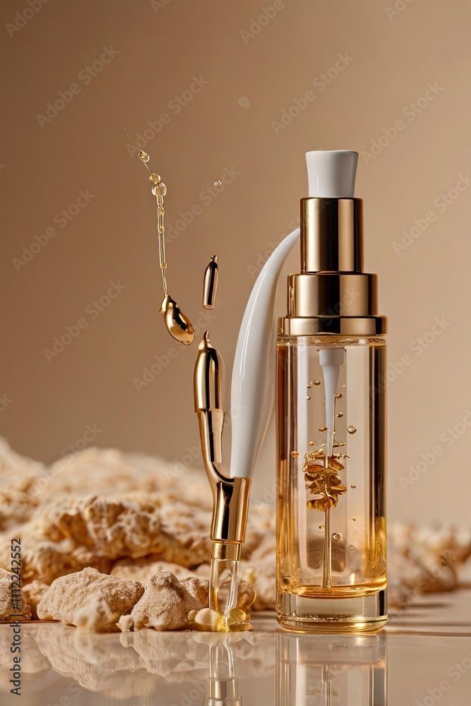 Naklejka premium bottle of perfume with flower,closeup_of_cosmetic_pipette_with_essential_oil