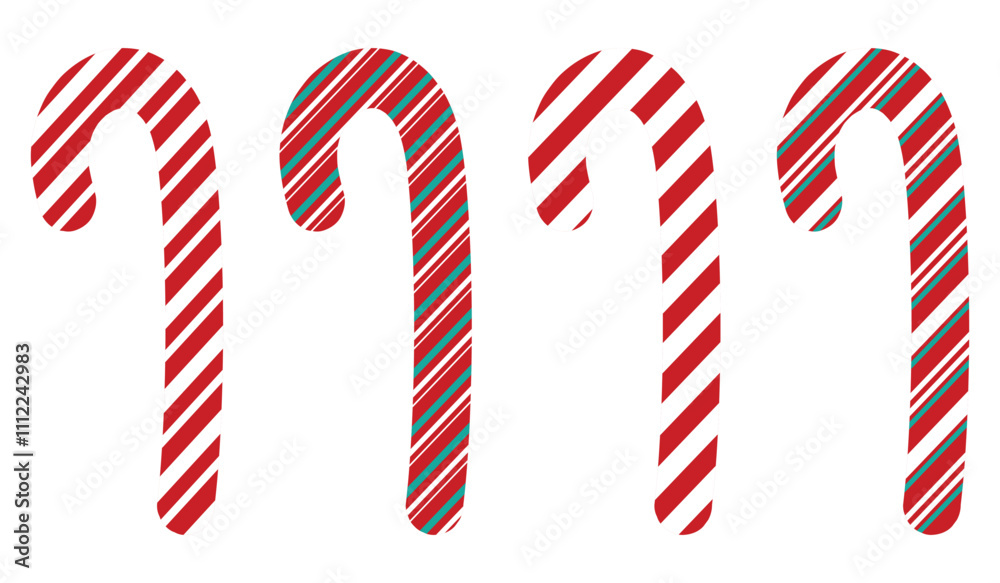 Obraz premium Set of candy canes isolated on white background. Simple Vector Illustration of Christmas Candy eps.
