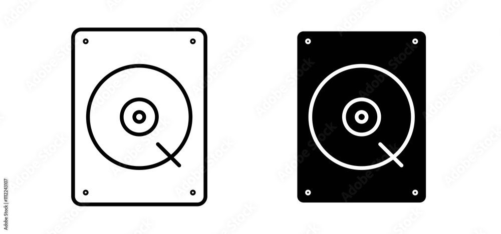 Hard drive icons in black filled and outlined style Hard drive icons in black filled and outlined style