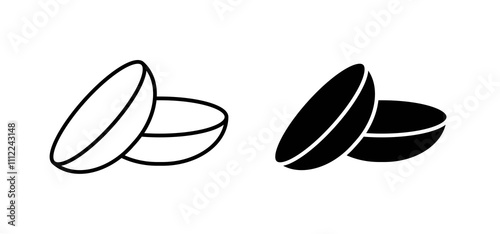 contact lenses icons in black filled and outlined style