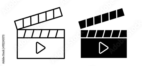 Film clapperboard icons in black filled and outlined style