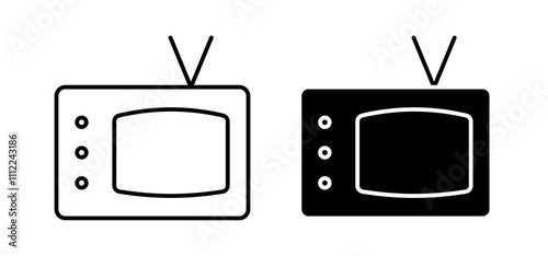 Television icons in black filled and outlined style