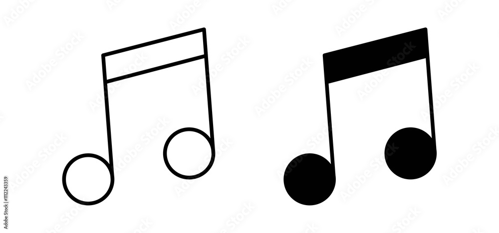 Music note icons in black filled and outlined style Music note icons in black filled and outlined style