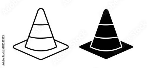Construction cone icons in black filled and outlined style