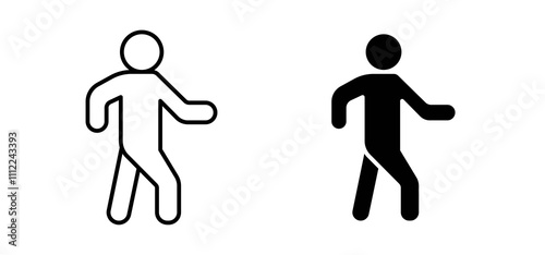 Pedestrian icons in black filled and outlined style