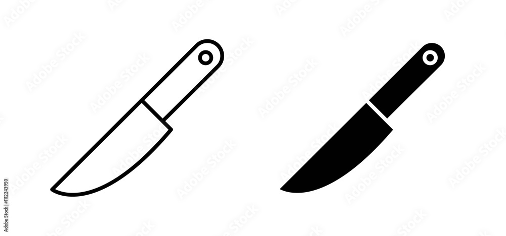 Kitchen knife icons in black filled and outlined style Kitchen knife icons in black filled and outlined style