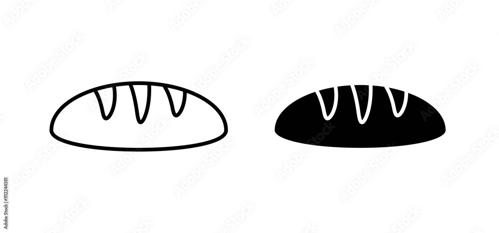 Bread loaf icons in black filled and outlined style Bread loaf icons in black filled and outlined style
