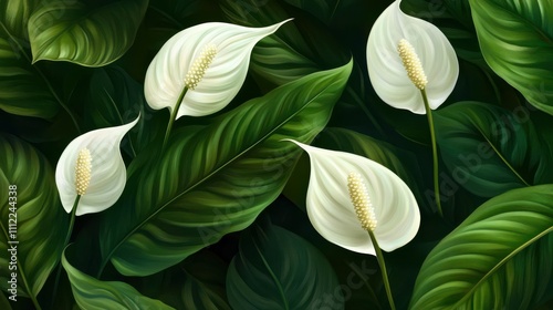 Green Foliage with Peace Lily Flowers