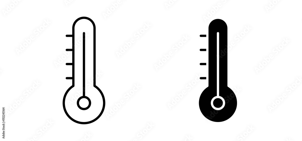 Thermometer icons in black filled and outlined style