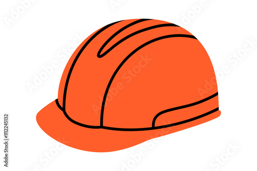 Hand drawn cute cartoon illustration safety helmet. Flat vector head protection in doodle style. Construction hard hat sticker. Support service icon. Settings or fix problem. Find solution. Isolated.