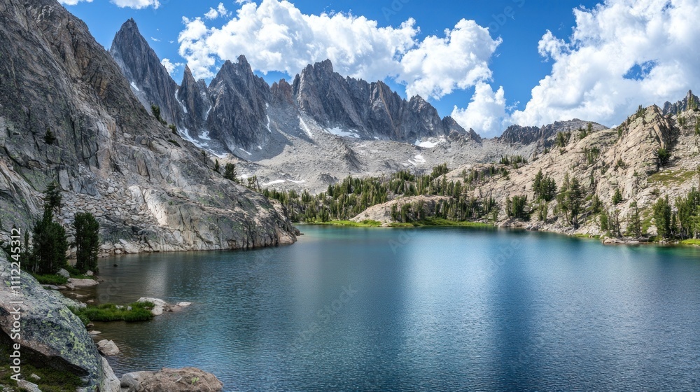 Obraz premium Majestic Mountain Lake Serenity: A Breathtaking Panorama of Nature's Beauty
