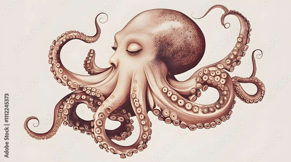 Obraz premium Incredible Commotion of an Octopus, Angry octopus illustration wallpaper