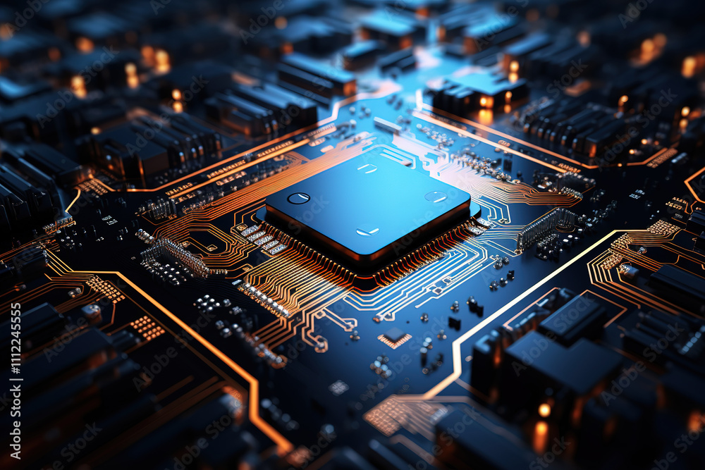 Wonderful Circuit board with glowing blue LEDs Wonderful Circuit board with glowing blue LEDs