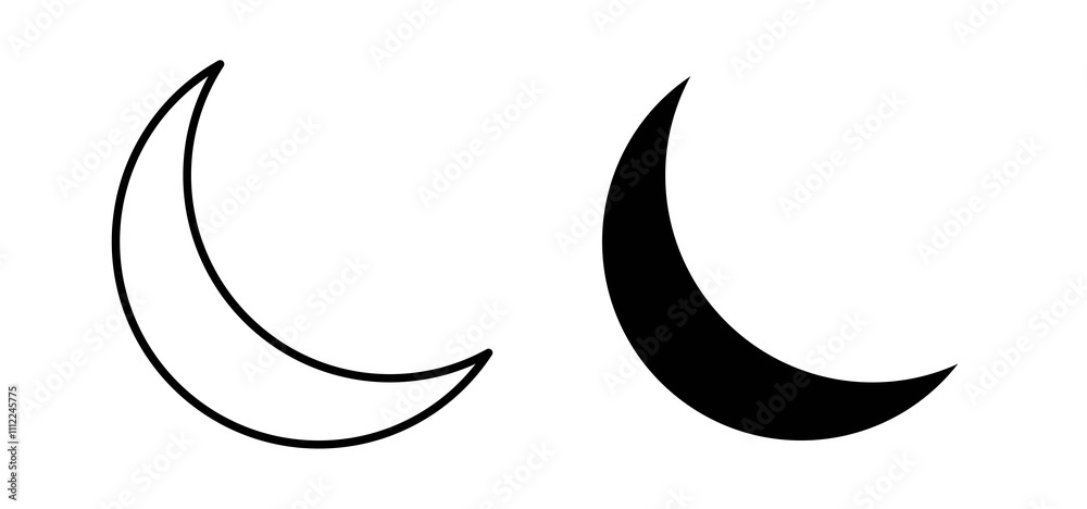Moon icons in black filled and outlined style - obrazy, fototapety, plakaty 