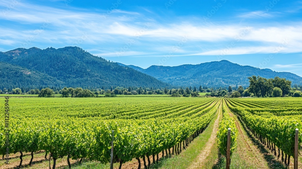 Vineyard Landscape: Serene Rows of Vines in Picturesque Valley Vineyard Landscape: Serene Rows of Vines in Picturesque Valley
