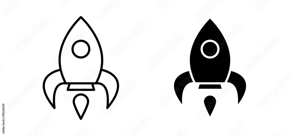 Rocket icons in black filled and outlined style Rocket icons in black filled and outlined style