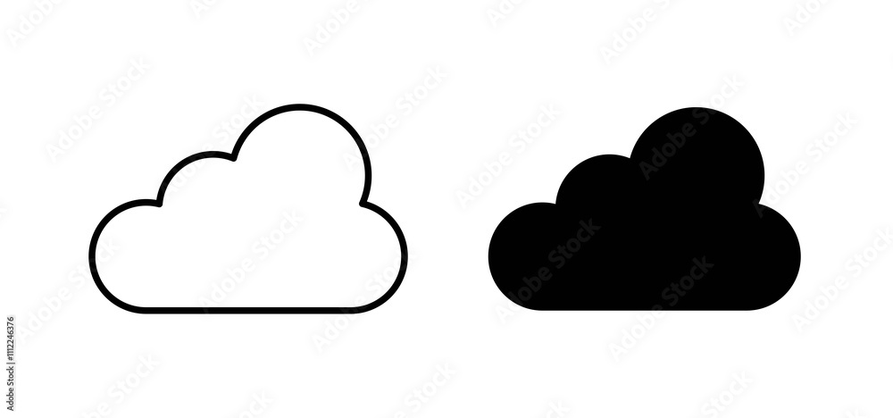 Cloud icons in black filled and outlined style Cloud icons in black filled and outlined style
