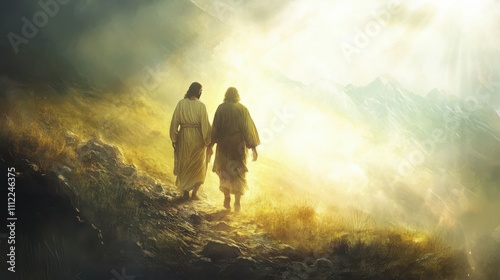 Jesus Accompanying a Christian Believer: A Moving Representation of Faith, Divine Guidance, and the Journey Toward Salvation and Eternal Life Through God's Unconditional Love and Support