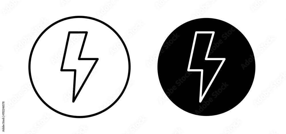 Lightning icons in black filled and outlined style Lightning icons in black filled and outlined style