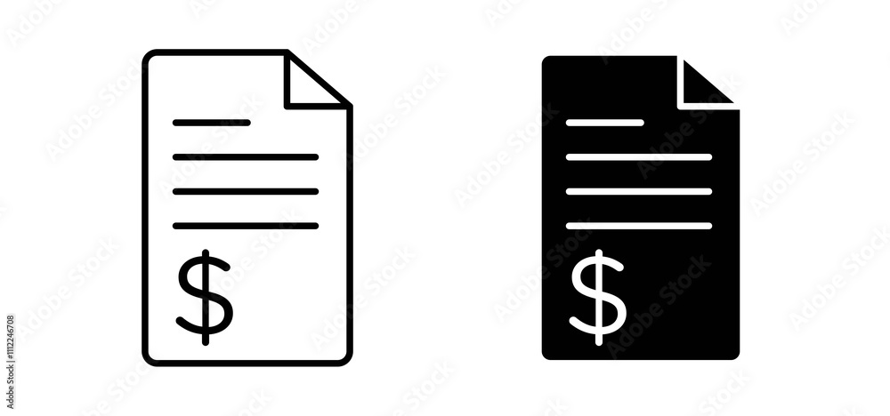 Invoice icons in black filled and outlined style Invoice icons in black filled and outlined style