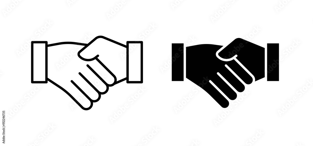 Handshake icons in black filled and outlined style Handshake icons in black filled and outlined style