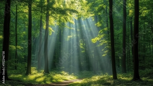 Sunlight Streaming Through Lush Forest