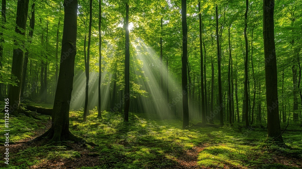 Obraz premium Sunlight Filtering Through Lush Forest