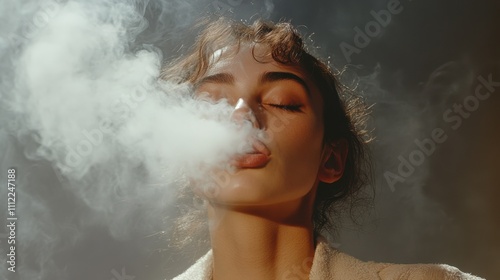Serene Portrait Surrounded by Smoke