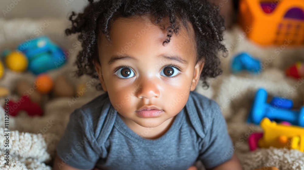 Obraz premium Curious Toddler Among Colorful Toys