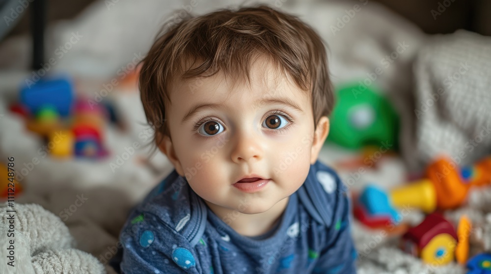 Curious Toddler Among Colorful Toys Curious Toddler Among Colorful Toys