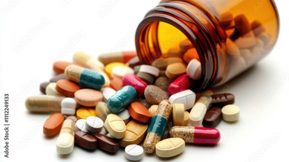 Medicine pills tablets drugs falling isolated on white background Medicine pills tablets drugs falling isolated on white background