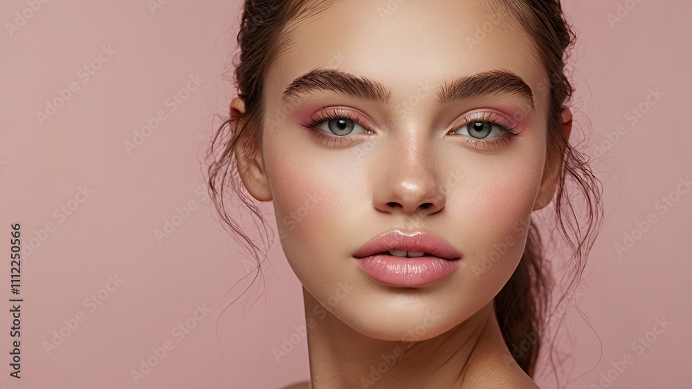 Fototapeta premium portrait of a woman with makeup,closeup_photo_of_a_beautiful_young_womans_fac