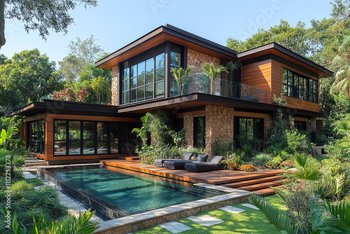 Modern Luxurious Home With Pool And Lush Landscaping