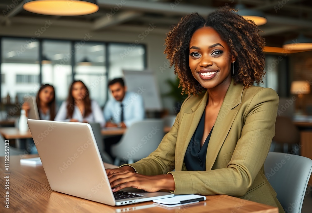 Attractive african young confident businesswoman sitting at the office Attractive african young confident businesswoman sitting at the office