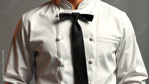 High-Quality Image of a Blank White Chef's Jacket with Buttons photo