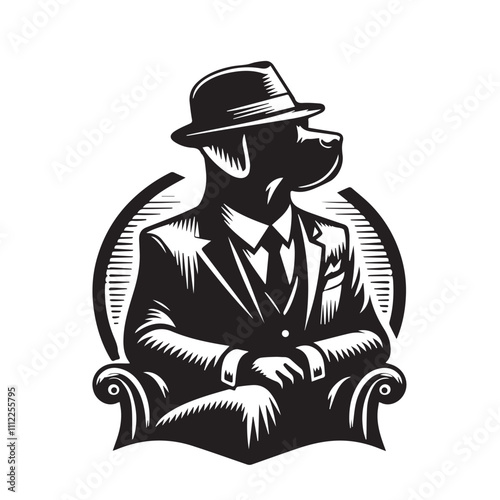 Pet wearing suit vector silhouette. Pet logo with wearing suit.